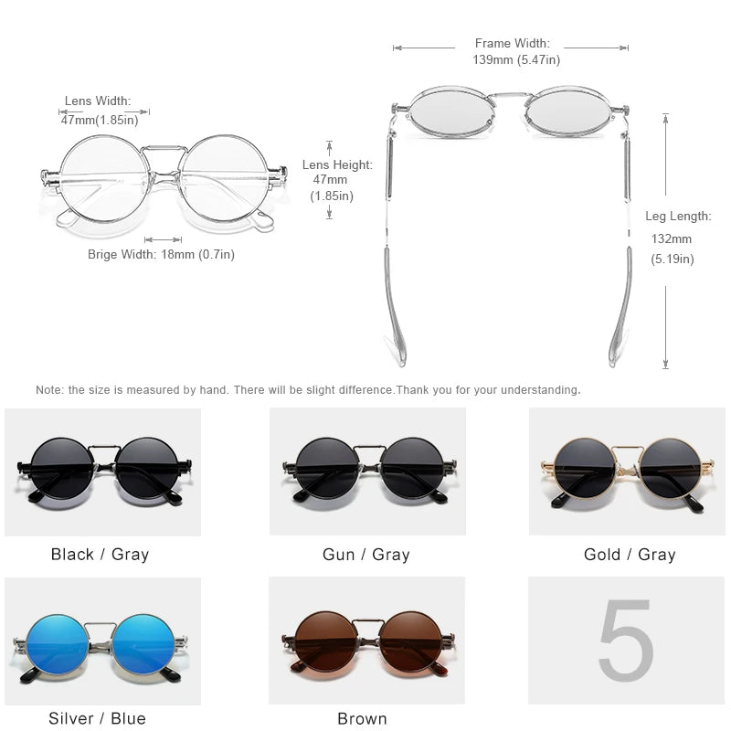 Polarized Steampunk Sunglasses for Men - Vintage Round Frames
