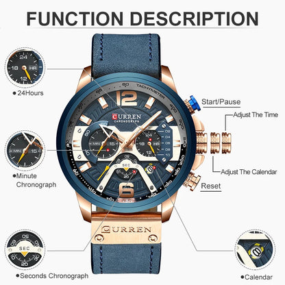 Mens Leather Sports Watch | Military-Inspired