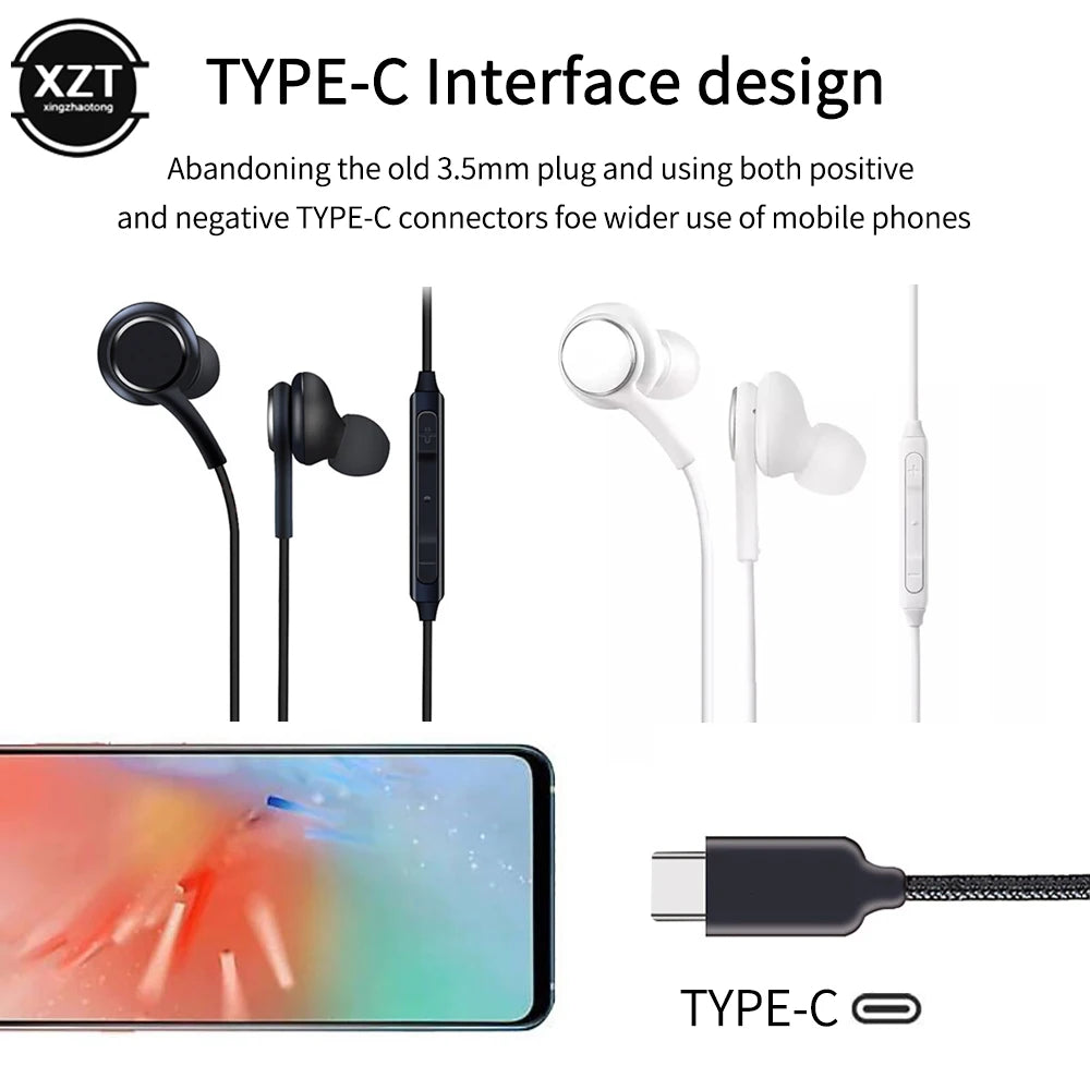 Type C Earphone for Samsung Galaxy Note S9 S8 S10 Plus S20 Ultra