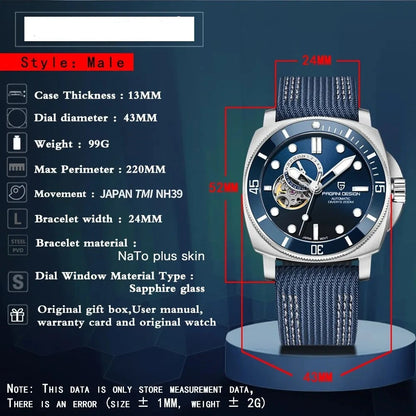 Watch "Stainless Steel Diver's Mechanical Wristwatch with Sapphire Crystal Dial Window"