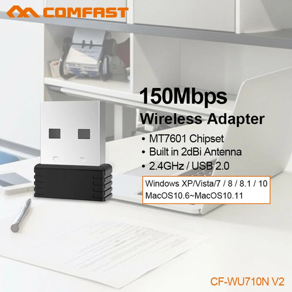 USB Wireless Wi-Fi Nano Adapter with Driver CD 150Mbps Wi-Fi Network LAN Card Mini Adaptor for Desktop