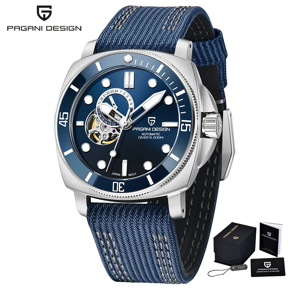 Blue color Watch - "Stainless Steel Diver's Mechanical Wristwatch with Sapphire Crystal Dial Window"