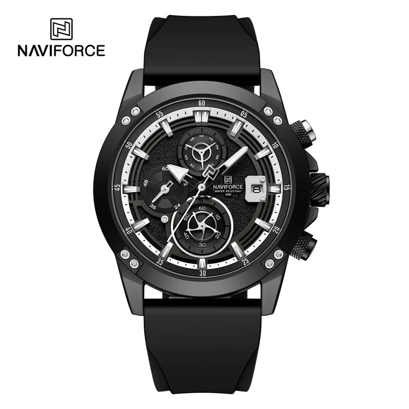 "Black NAVIFORCE Shock-Resistant Watch - A durable timepiece built for adventure."